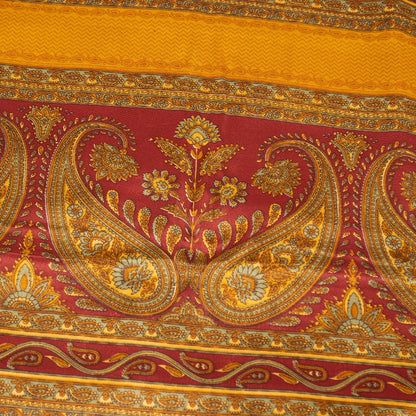 Sanskriti Vintage Sarees Yellow & Red Moss Crepe Paisley Print Quilts 6+yd Sari