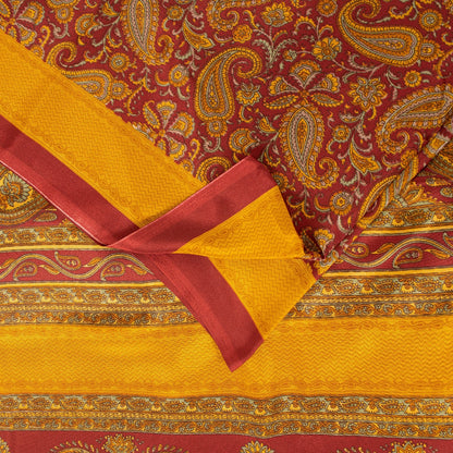 Sanskriti Vintage Sarees Yellow & Red Moss Crepe Paisley Print Quilts 6+yd Sari