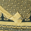 Sanskriti Vintage Sarees Black & Lemon Moss Crepe Floral Print Indian 5+yd Sari