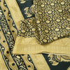 Sanskriti Vintage Sarees Black & Lemon Moss Crepe Floral Print Indian 5+yd Sari