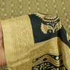 Sanskriti Vintage Sarees Black & Lemon Moss Crepe Floral Print Indian 5+yd Sari