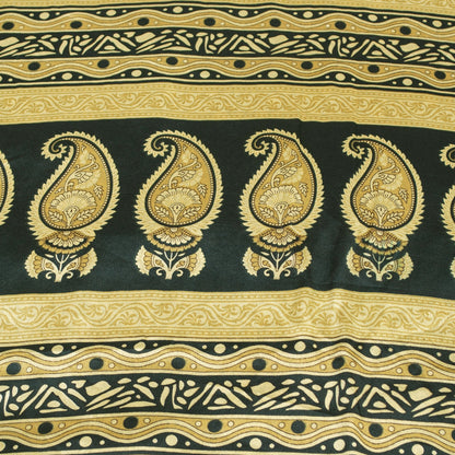 Sanskriti Vintage Sarees Black & Lemon Moss Crepe Floral Print Indian 5+yd Sari