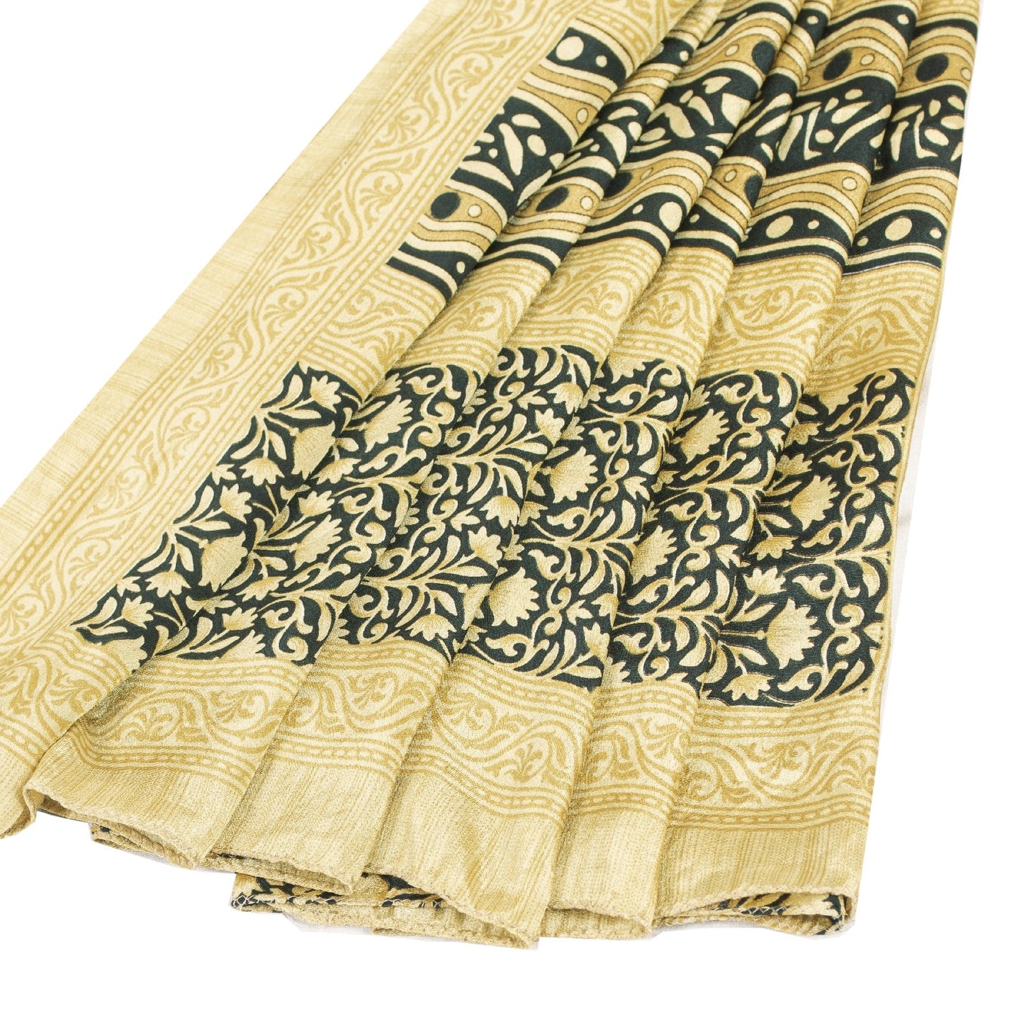Sanskriti Vintage Sarees Black & Lemon Moss Crepe Floral Print Indian 5+yd Sari