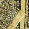Sanskriti Vintage Sarees Black & Lemon Moss Crepe Floral Print Indian 5+yd Sari