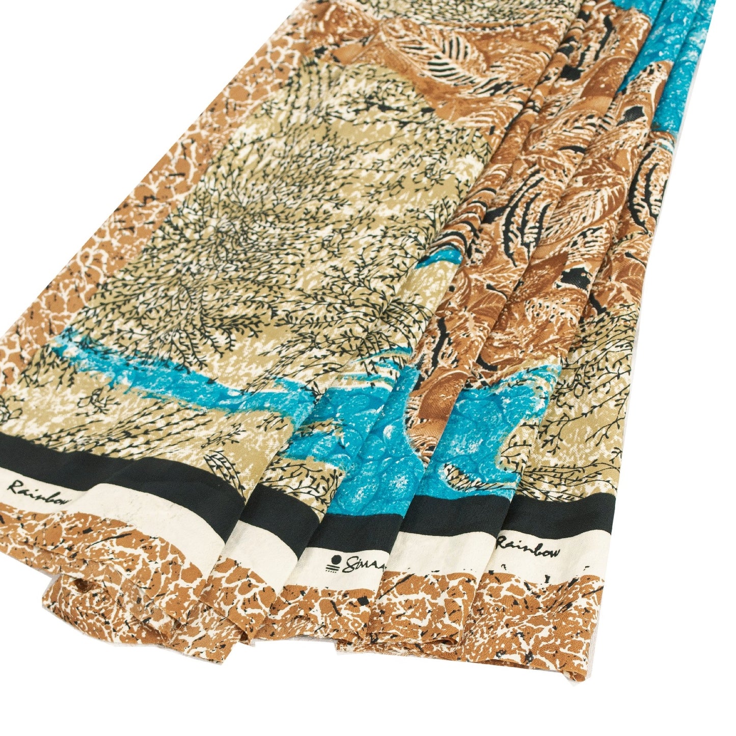 Sanskriti Vintage Sarees Blue Moss Crepe Floral Printed Sari 6+yd For Upcyclers