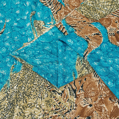 Sanskriti Vintage Sarees Blue Moss Crepe Floral Printed Sari 6+yd For Upcyclers