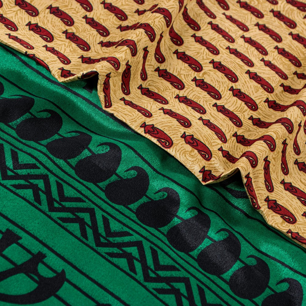 Sanskriti Vintage Saree Cream & Green 5.5+Yd Moss Crepe Saree Craft Supplies Paisley Printed Sari Uses-Crafts Sewing Patchwork Home Decor
