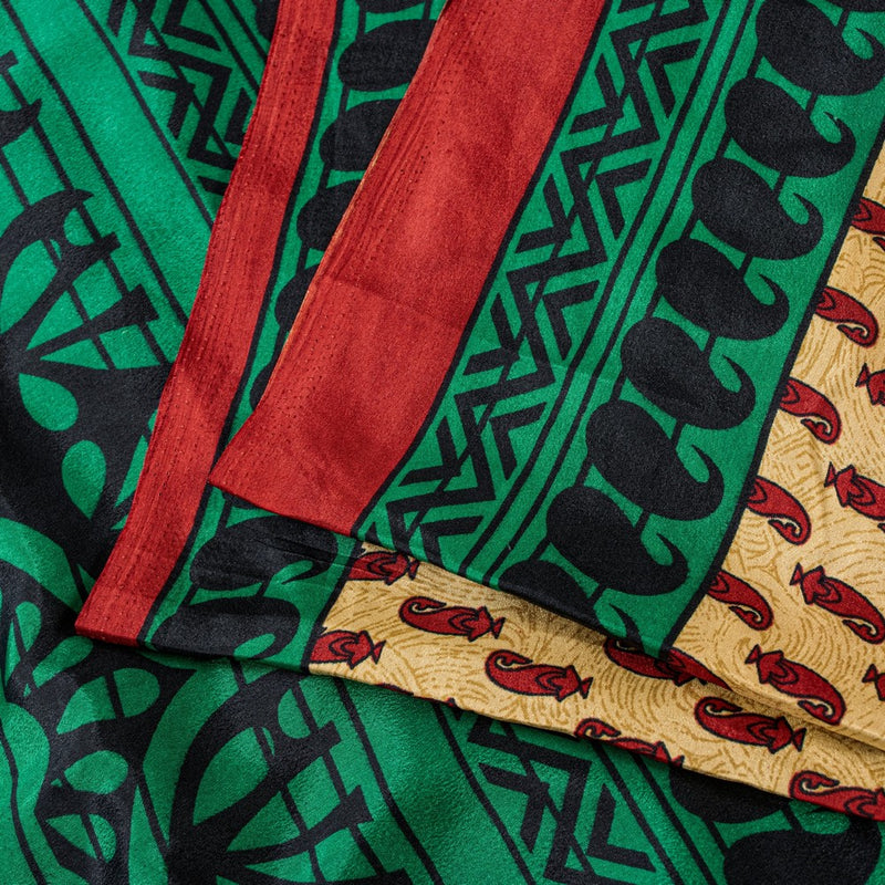 Sanskriti Vintage Saree Cream & Green 5.5+Yd Moss Crepe Saree Craft Supplies Paisley Printed Sari Uses-Crafts Sewing Patchwork Home Decor