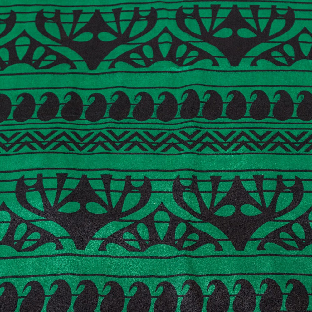 Sanskriti Vintage Saree Cream & Green 5.5+Yd Moss Crepe Saree Craft Supplies Paisley Printed Sari Uses-Crafts Sewing Patchwork Home Decor