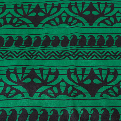Sanskriti Vintage Saree Cream & Green 5.5+Yd Moss Crepe Saree Craft Supplies Paisley Printed Sari Uses-Crafts Sewing Patchwork Home Decor