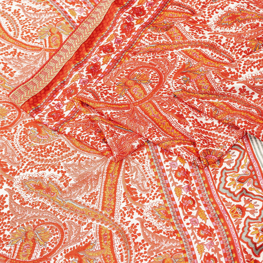 Sanskriti Vintage Saree Red Moss Crepe 5.5+ Yard Saree Craft Supplies Floral Printed Home Decor Upcycled, Recycled,Remnant, For Sewing