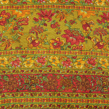 Sanskriti Vintage Craft Supplies Home Deco Green Floral Print 6YDSari Moss Crepe