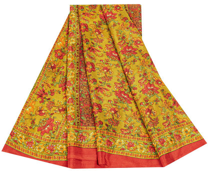 Sanskriti Vintage Craft Supplies Home Deco Green Floral Print 6YDSari Moss Crepe