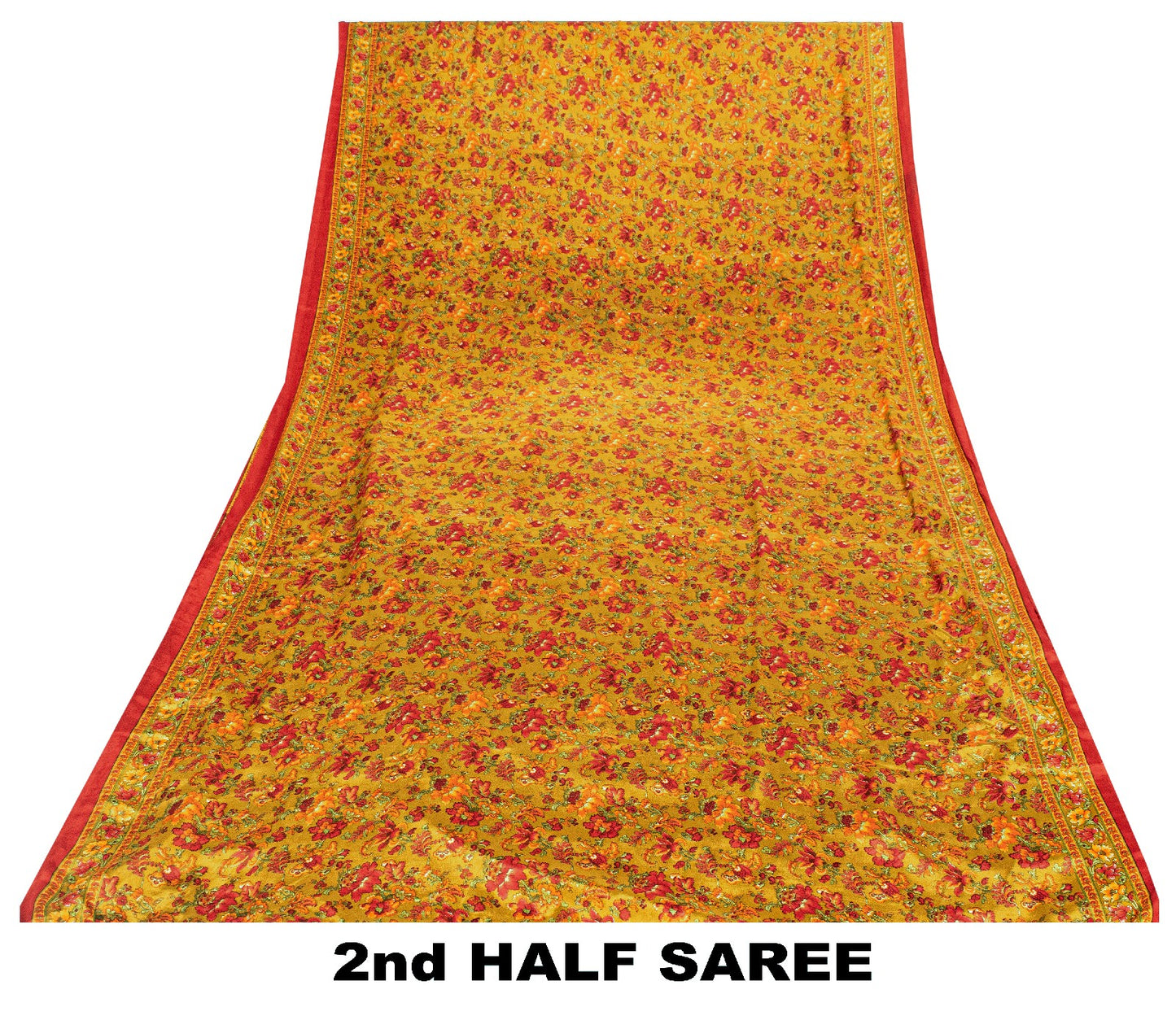 Sanskriti Vintage Craft Supplies Home Deco Green Floral Print 6YDSari Moss Crepe