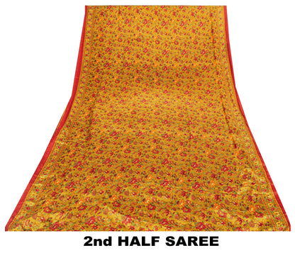 Sanskriti Vintage Craft Supplies Home Deco Green Floral Print 6YDSari Moss Crepe