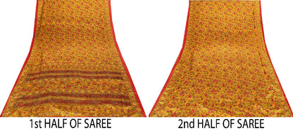 Sanskriti Vintage Craft Supplies Home Deco Green Floral Print 6YDSari Moss Crepe