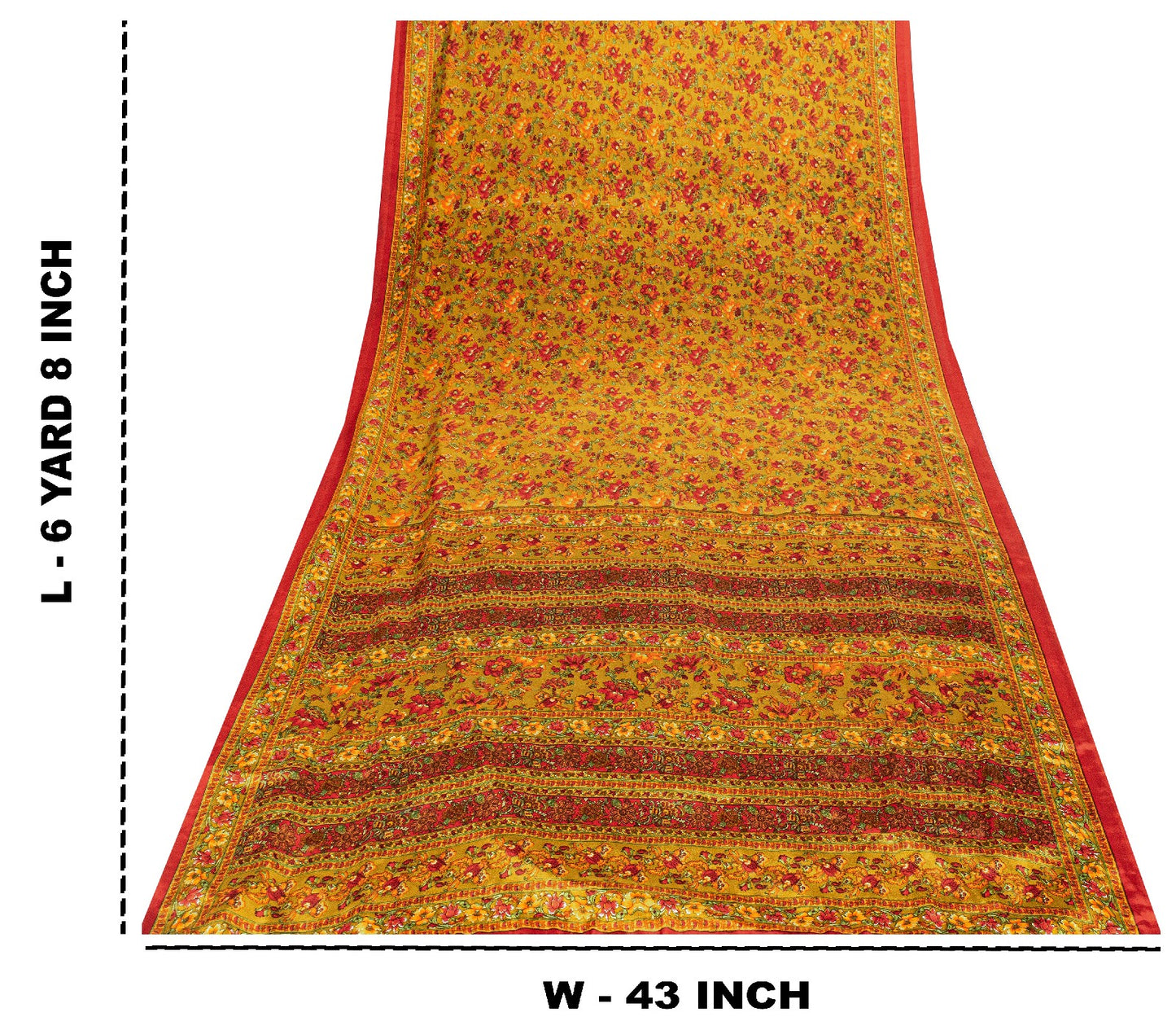 Sanskriti Vintage Craft Supplies Home Deco Green Floral Print 6YDSari Moss Crepe