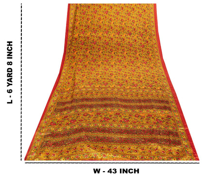 Sanskriti Vintage Craft Supplies Home Deco Green Floral Print 6YDSari Moss Crepe