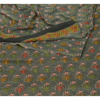 Sanskriti Vintage Black Sarees Moss Crepe Printed Sari 5 Yard Craft Soft Fabric