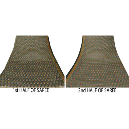 Sanskriti Vintage Black Sarees Moss Crepe Printed Sari 5 Yard Craft Soft Fabric