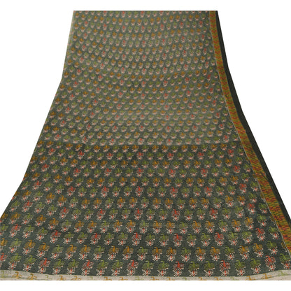 Sanskriti Vintage Black Sarees Moss Crepe Printed Sari 5 Yard Craft Soft Fabric