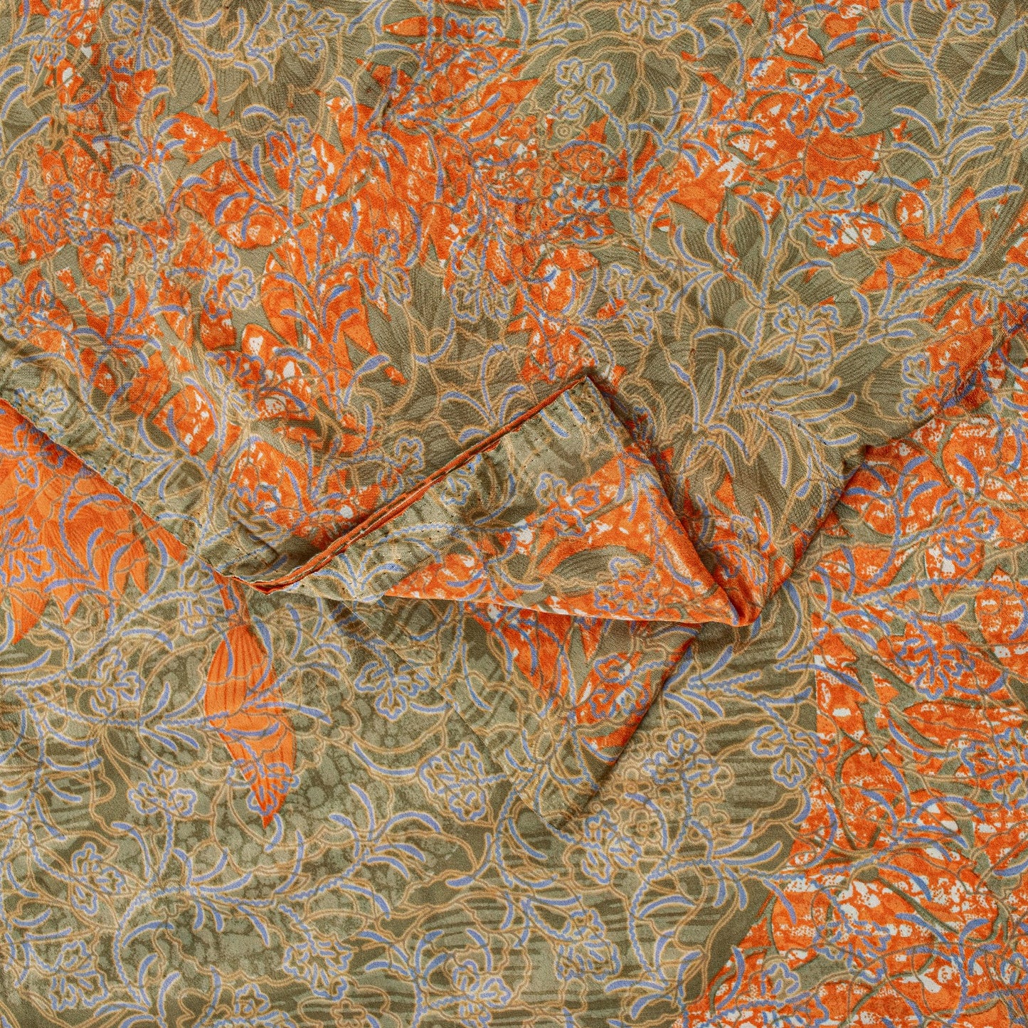 Sanskriti Vintage Sarees Orange Moss Crepe Floral Print 5+YD Sustainable Sari