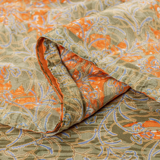 Sanskriti Vintage Sarees Orange Moss Crepe Floral Print 5+YD Sustainable Sari