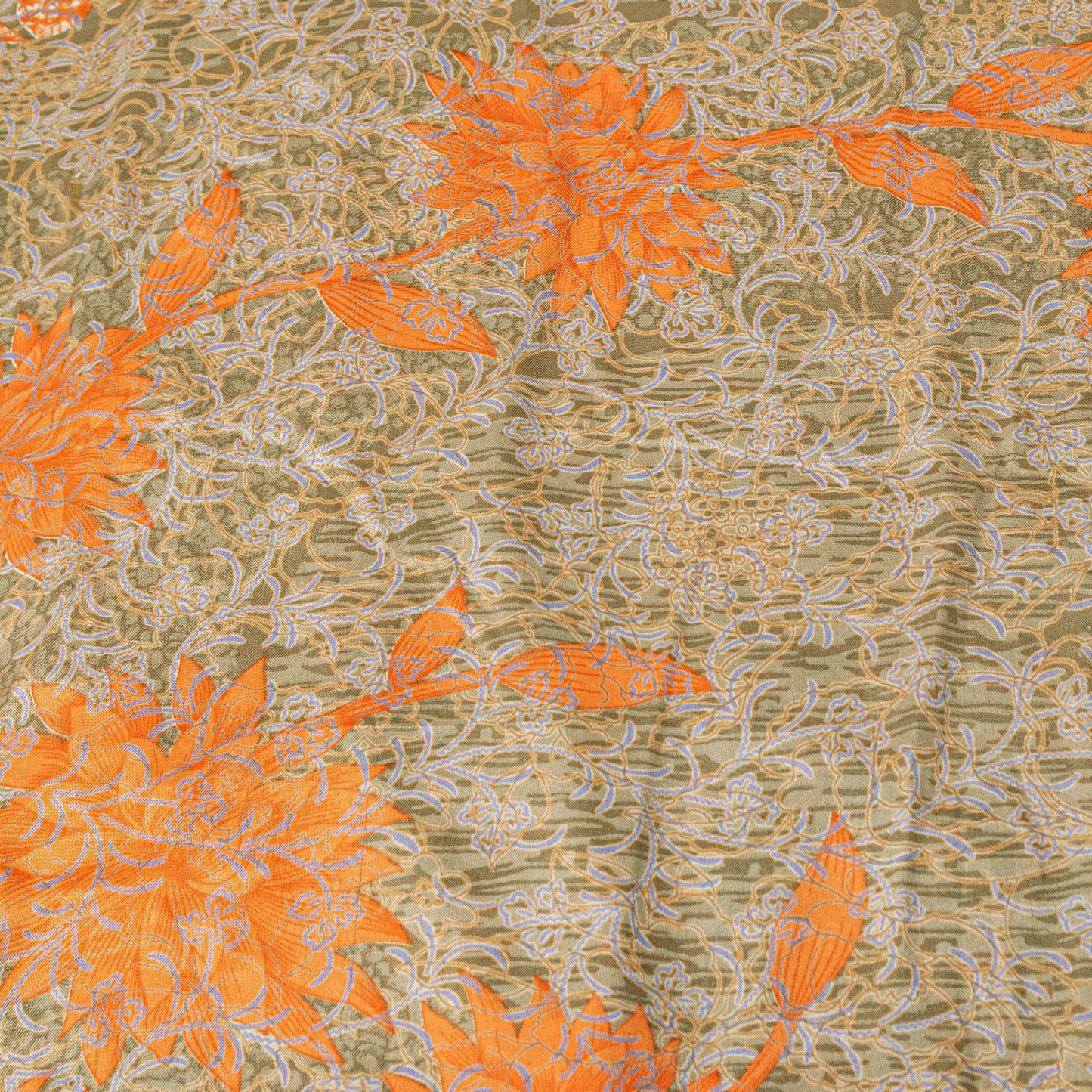 Sanskriti Vintage Sarees Orange Moss Crepe Floral Print 5+YD Sustainable Sari