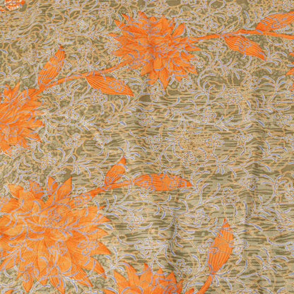 Sanskriti Vintage Sarees Orange Moss Crepe Floral Print 5+YD Sustainable Sari
