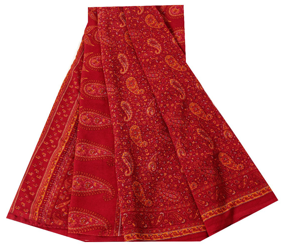 Sanskriti Vintage Sarees Red Moss Crepe Paisley Print 5+YD Indian Craft DecoSari