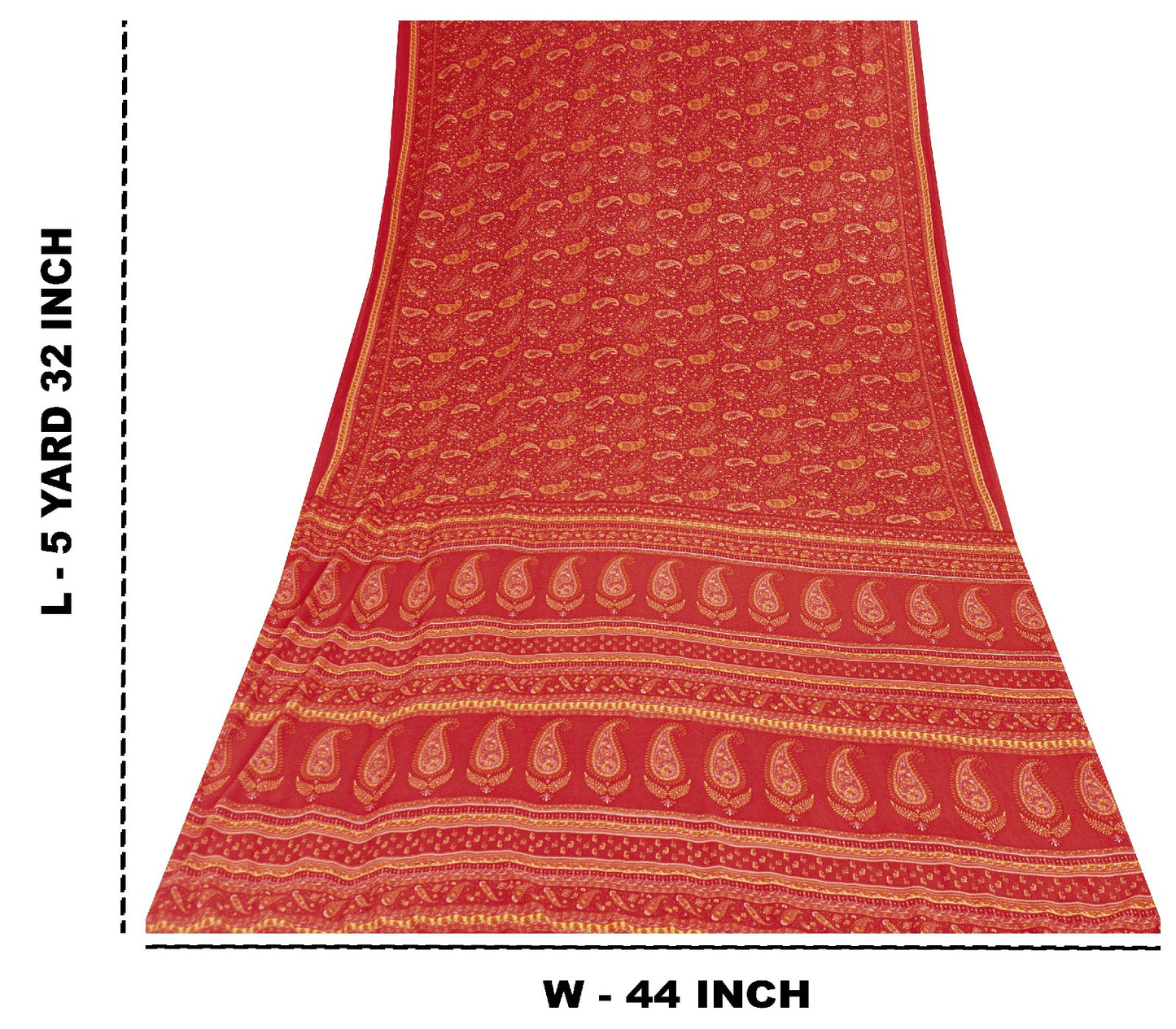 Sanskriti Vintage Sarees Red Moss Crepe Paisley Print 5+YD Indian Craft DecoSari