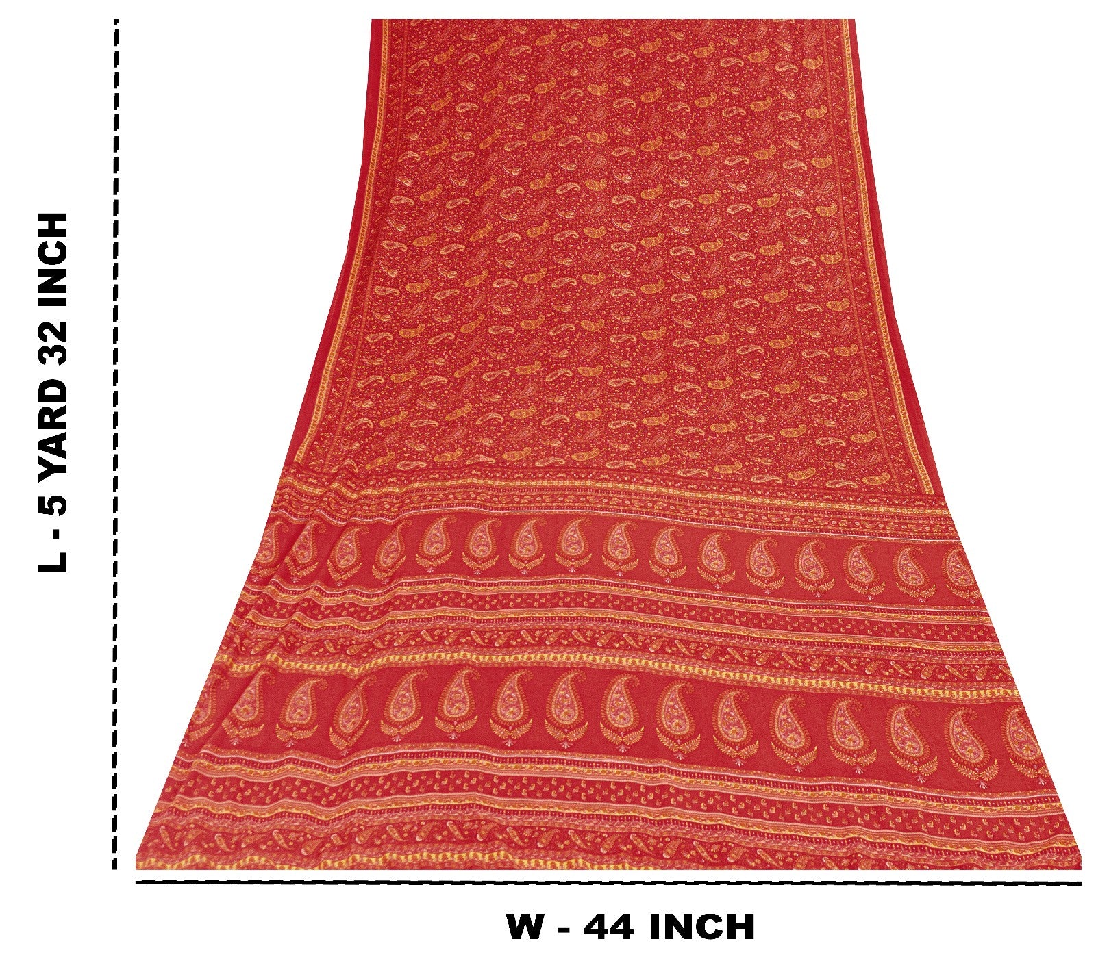 Sanskriti Vintage Saree Red Moss Crepe 5.5+Yd Saree Floral Paisley Print Sari Indian Craft Decor, Boho Quilting Material For DIY Projects