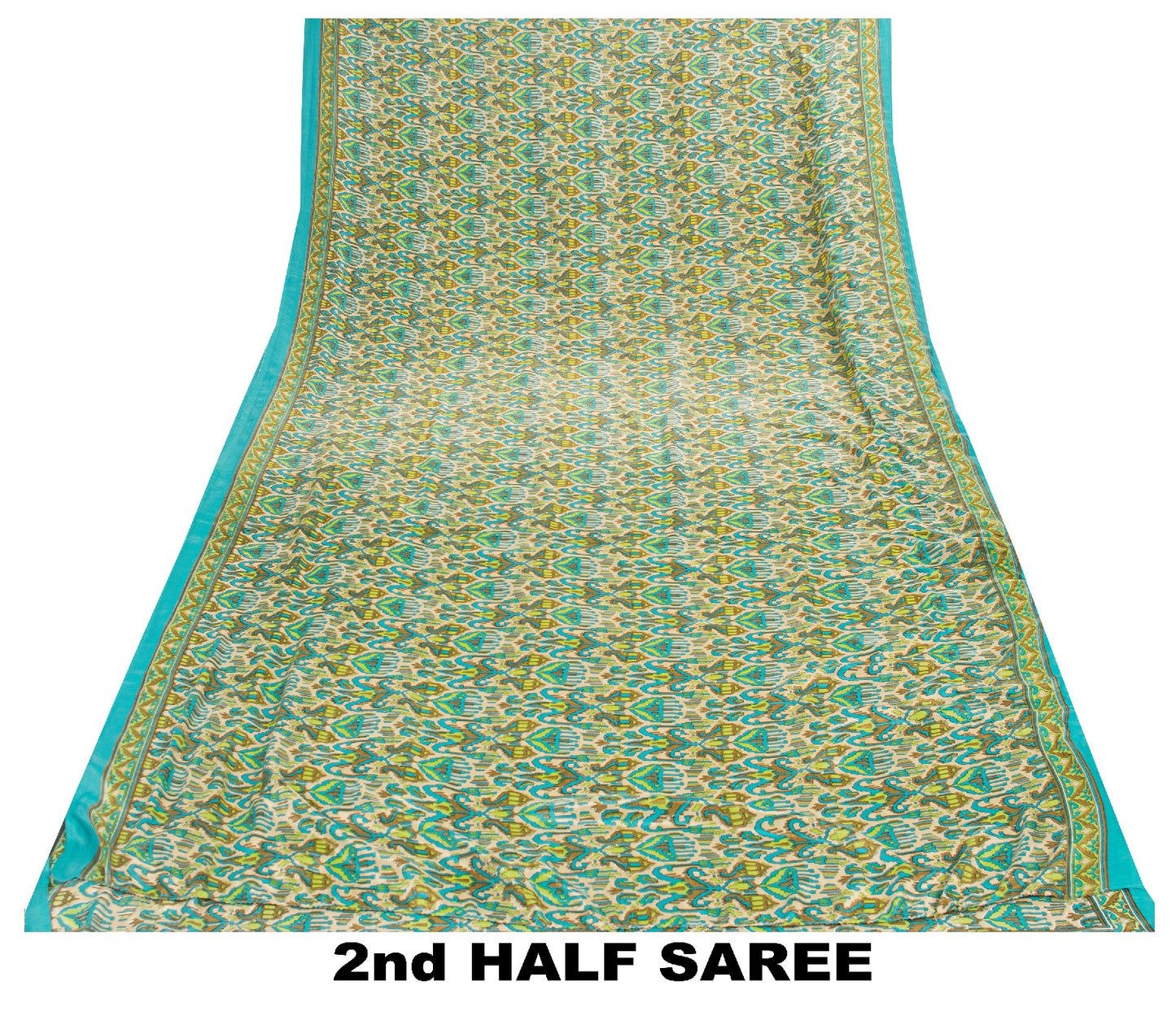 Sanskriti Vintage Saree Blue & Green 5+Yd Moss Crepe Saree Craft Saree Floral Printed Sari Uses--Crafts Sewing Patchwork Home Decor