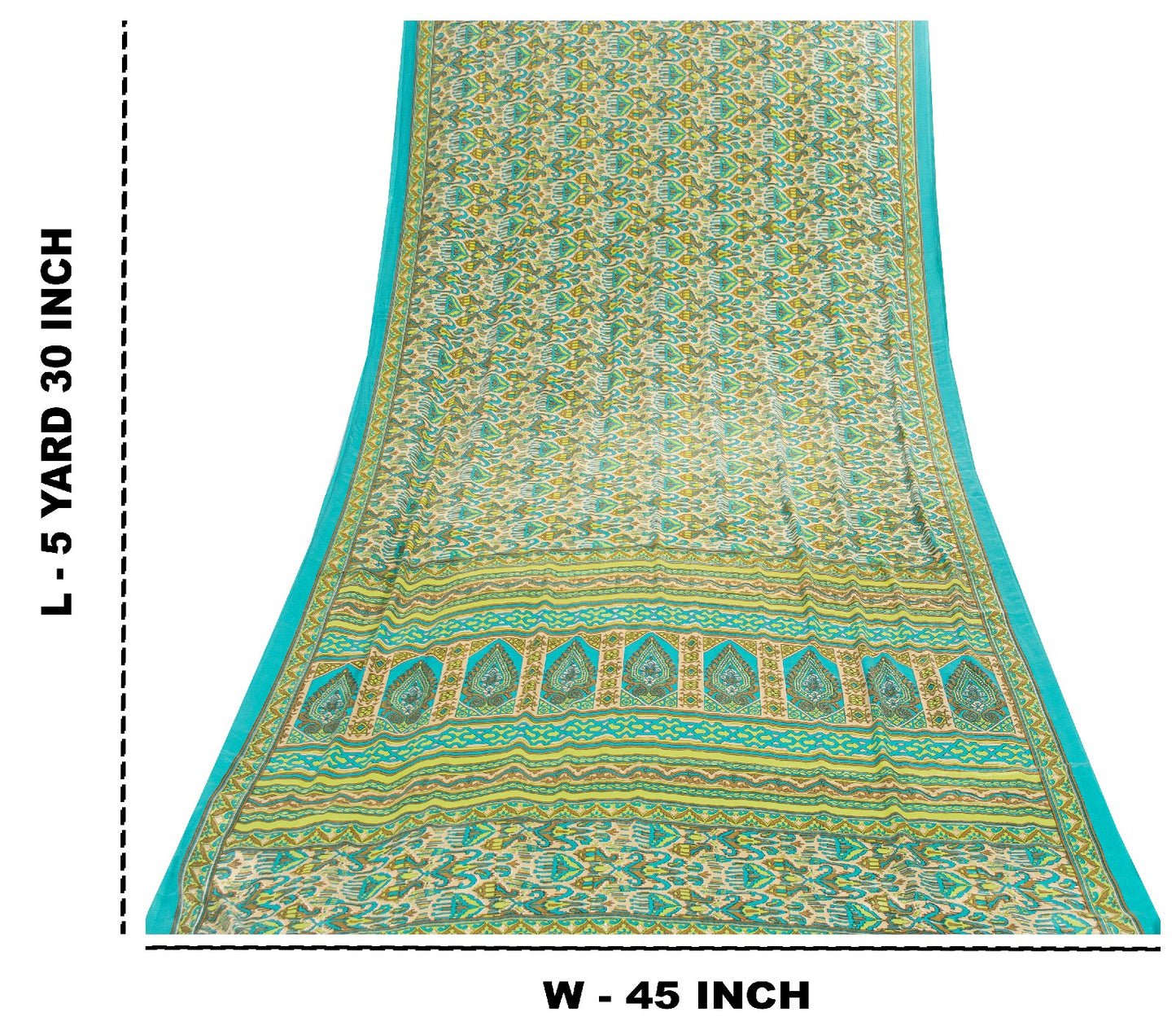 Sanskriti Vintage Saree Blue & Green 5+Yd Moss Crepe Saree Craft Saree Floral Printed Sari Uses--Crafts Sewing Patchwork Home Decor