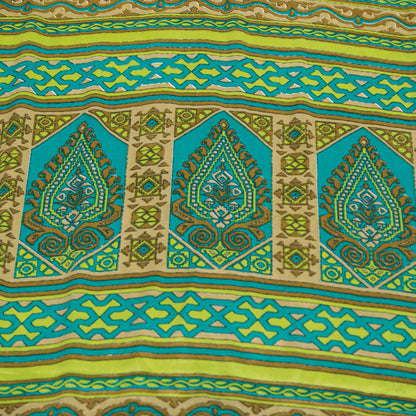Sanskriti Vintage Saree Blue & Green 5+Yd Moss Crepe Saree Craft Saree Floral Printed Sari Uses--Crafts Sewing Patchwork Home Decor
