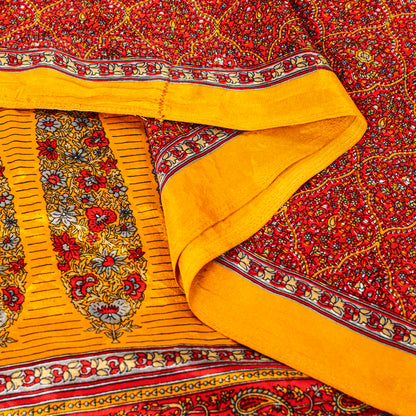 Sanskriti Vintage Sarees Craft Supplies Red Floral Printed 5YD Moss Crepe Sari