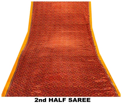 Sanskriti Vintage Sarees Craft Supplies Red Floral Printed 5YD Moss Crepe Sari