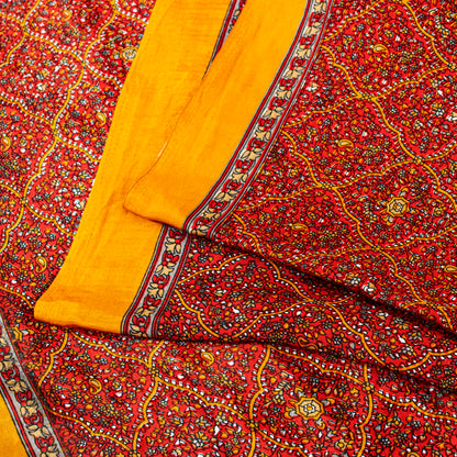 Sanskriti Vintage Sarees Craft Supplies Red Floral Printed 5YD Moss Crepe Sari