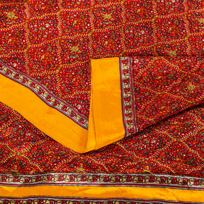 Sanskriti Vintage Sarees Craft Supplies Red Floral Printed 5YD Moss Crepe Sari