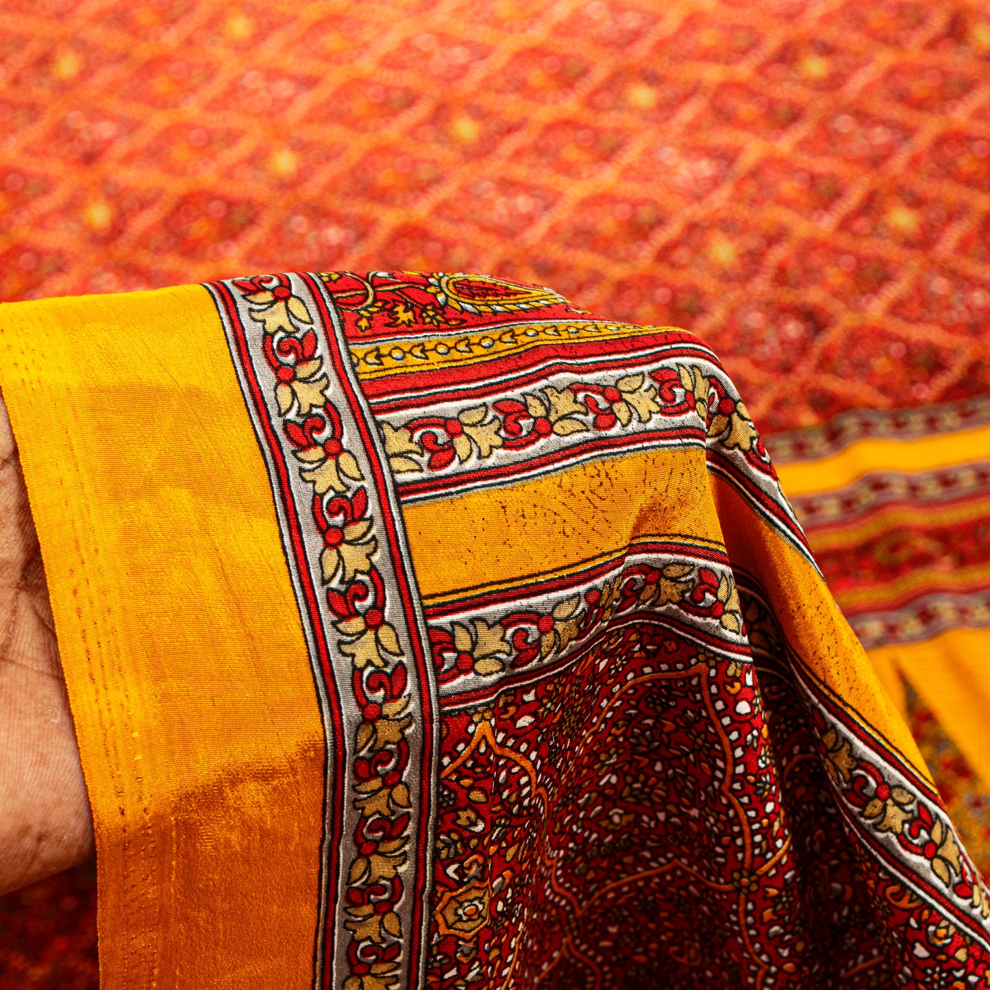 Sanskriti Vintage Sarees Craft Supplies Red Floral Printed 5YD Moss Crepe Sari