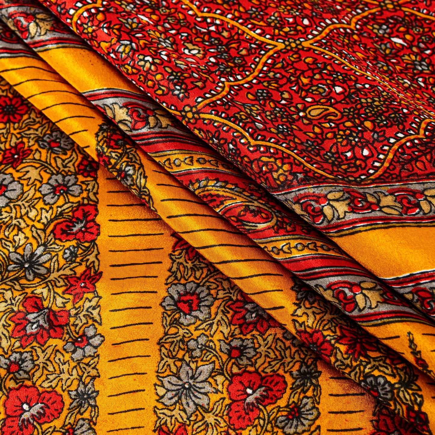 Sanskriti Vintage Sarees Craft Supplies Red Floral Printed 5YD Moss Crepe Sari