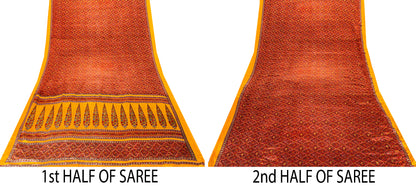 Sanskriti Vintage Sarees Craft Supplies Red Floral Printed 5YD Moss Crepe Sari