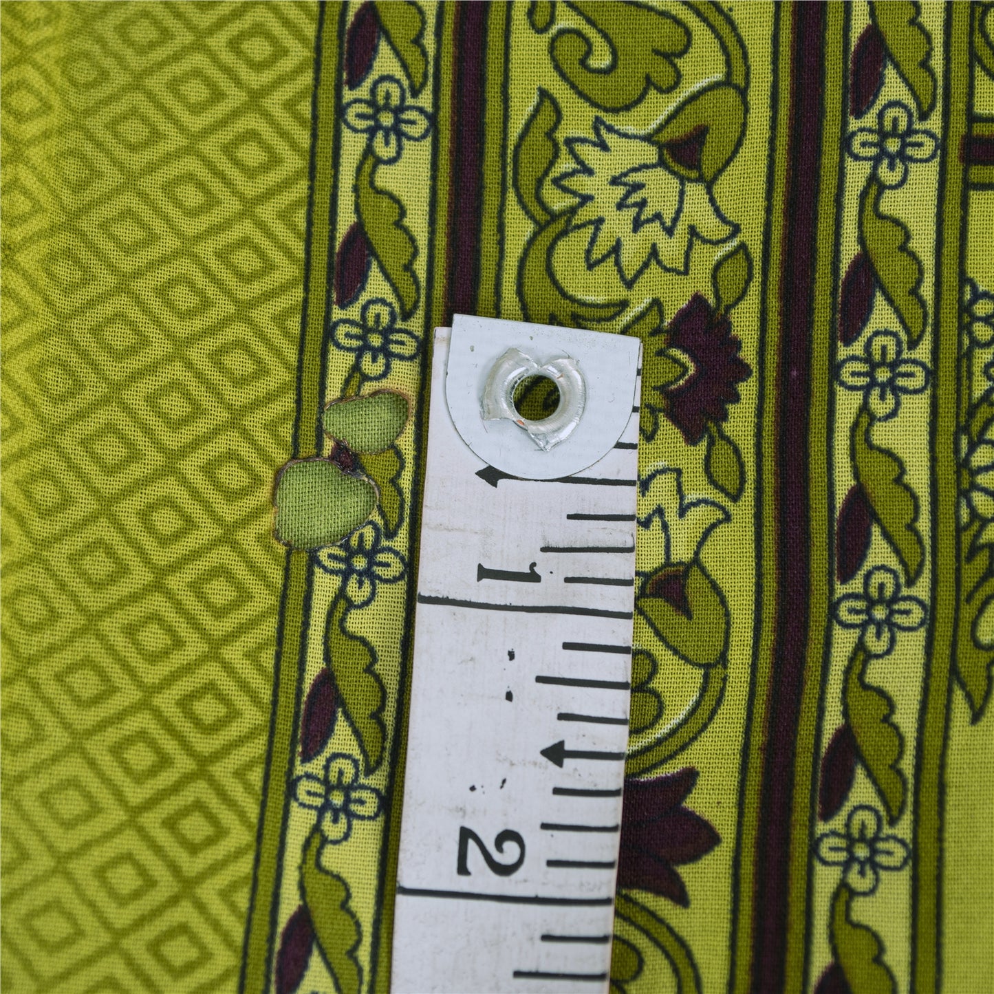 Sanskriti Vintage Sarees Wine & Green Moss Crepe Floral Print 6YD Upcycled Sari