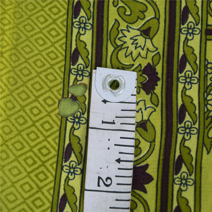 Sanskriti Vintage Sarees Wine & Green Moss Crepe Floral Print 6YD Upcycled Sari