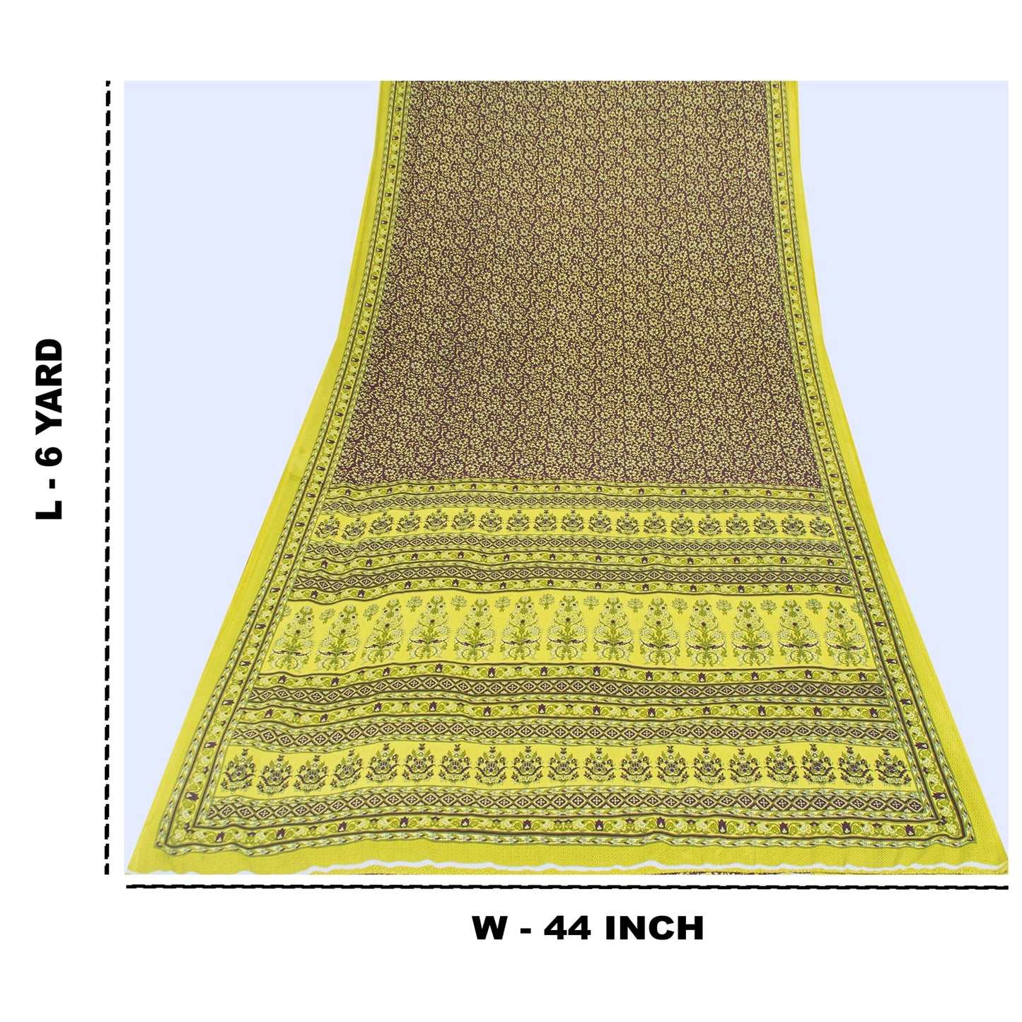 Sanskriti Vintage Sarees Wine & Green Moss Crepe Floral Print 6YD Upcycled Sari