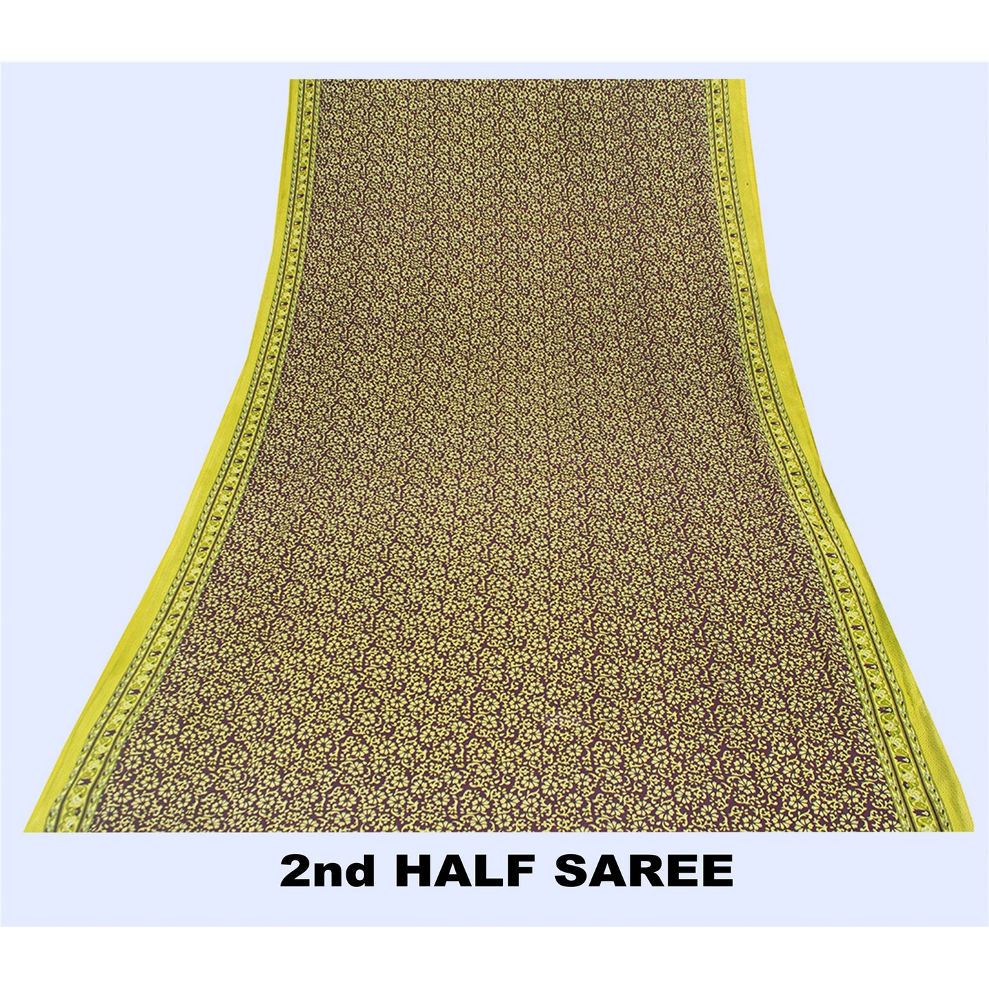 Sanskriti Vintage Sarees Wine & Green Moss Crepe Floral Print 6YD Upcycled Sari