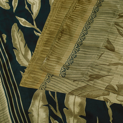 Sanskriti Vintage Sarees Brownish Golden Moss Crepe Leaf Print 5+YD QuiltingSari