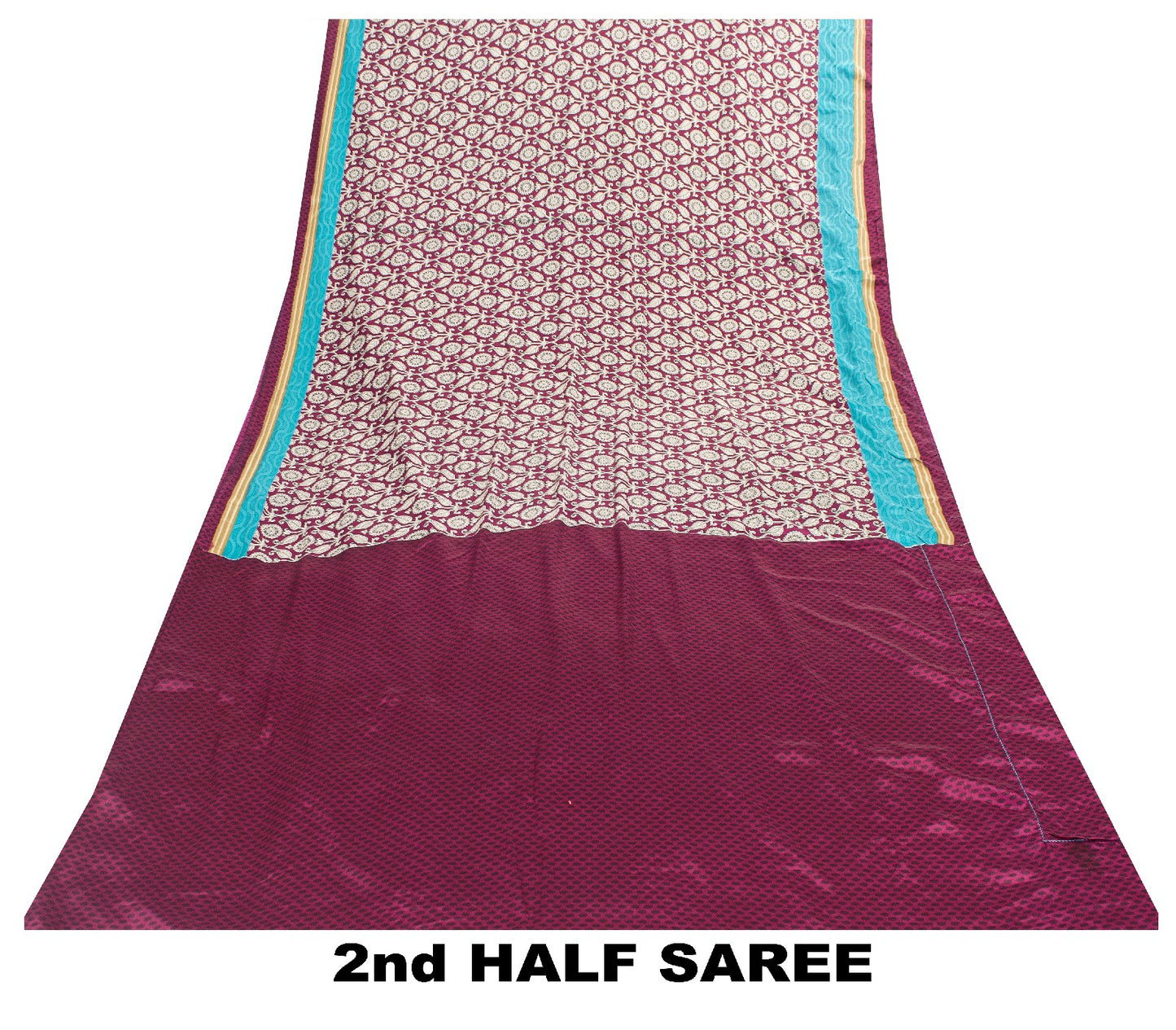 Sanskriti Vintage Sarees Purple Moss Crepe Floral Print 6+YD Soft & Smooth Sari