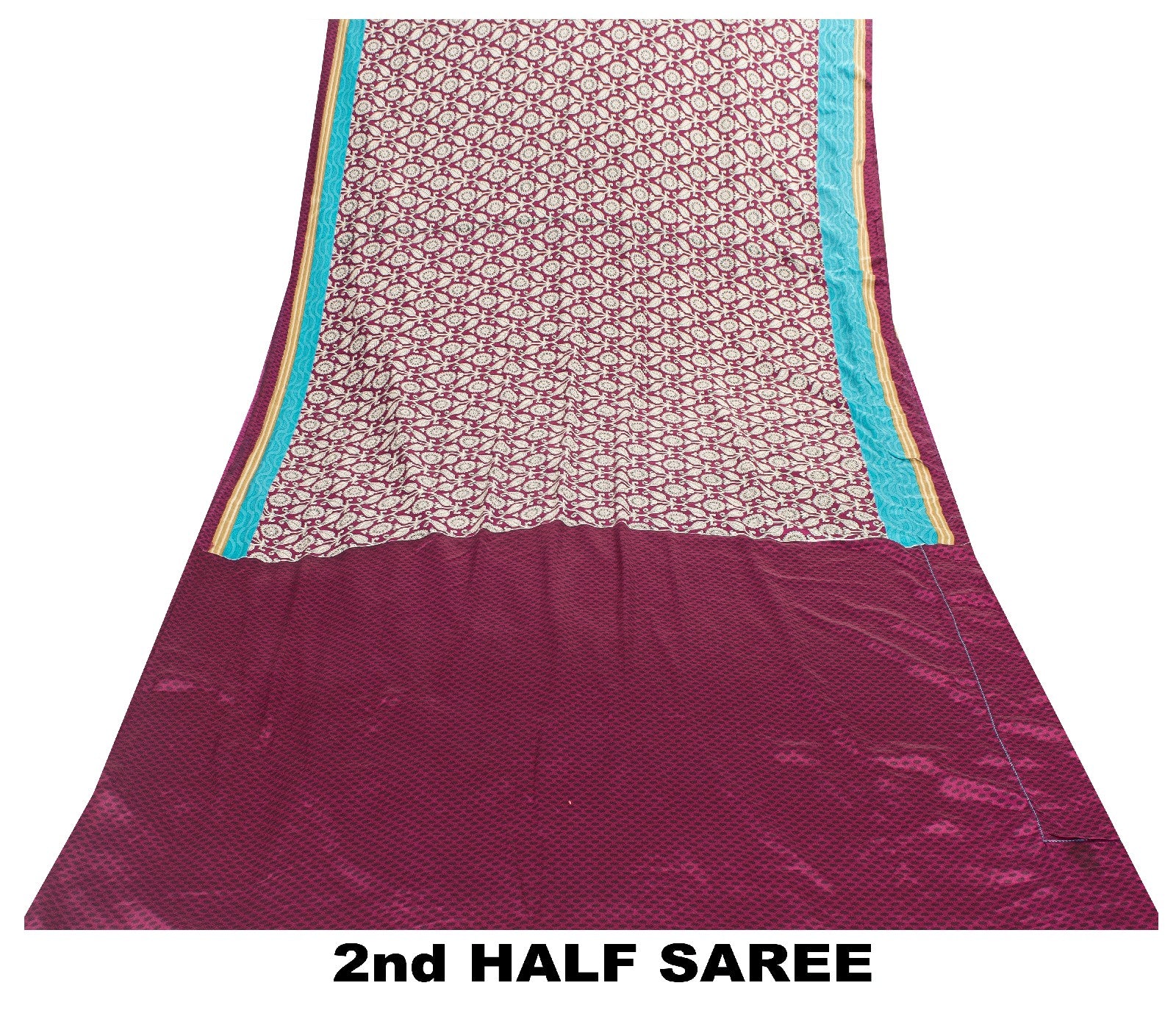 Sanskriti Vintage Saree Purple & Blue Moss Crepe 6.5+Yd Saree Floral Printed Soft Smooth Sari For Upcycled Sarongs, Scarves, or Stoles