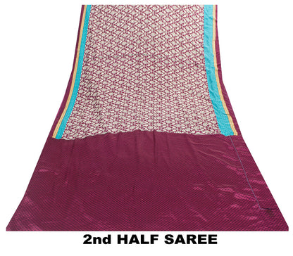 Sanskriti Vintage Sarees Purple Moss Crepe Floral Print 6+YD Soft & Smooth Sari